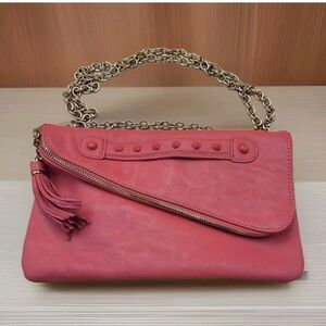 ALDO Pink Crossbody Clutch Shoulder Bag Handbag Purse Gold Accents Tassel Vegan